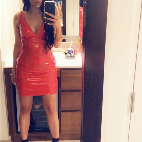 red latex dress missguided